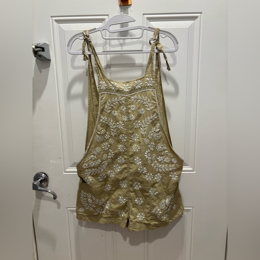 JULIET DUNN Floral print embroidered Dungareenies Shorts Overalls O/S